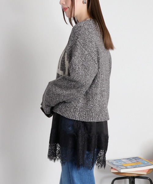 cepo（セポ）の「ヨリ杢ジャガードロゴニット（ニット/セーター・レディース・チャコール/グレー/ピンク・M）」の8枚目の写真