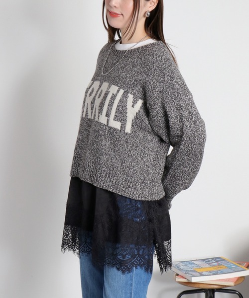 cepo（セポ）の「ヨリ杢ジャガードロゴニット（ニット/セーター・レディース・チャコール/グレー/ピンク・M）」の7枚目の写真