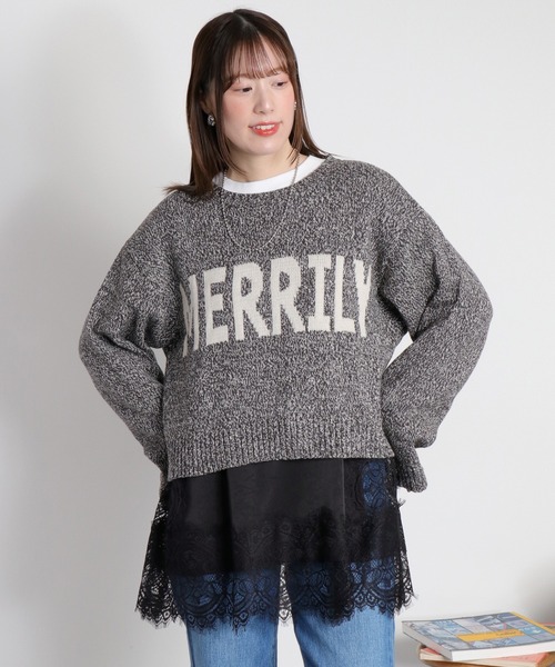 cepo（セポ）の「ヨリ杢ジャガードロゴニット（ニット/セーター・レディース・チャコール/グレー/ピンク・M）」の6枚目の写真