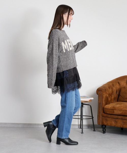 cepo（セポ）の「ヨリ杢ジャガードロゴニット（ニット/セーター・レディース・チャコール/グレー/ピンク・M）」の4枚目の写真