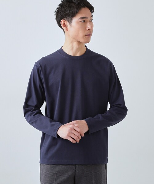 THE SHOP TK （ザ ショップ ティーケー ）の「【ジャケットインにもおすすめ】きれいめ長袖Tシャツ 洗濯機OK（Tシャツ/カットソー・メンズ・オフホワイト/ネイビー/ライトグレー・02/04/03/01）」の3枚目の写真