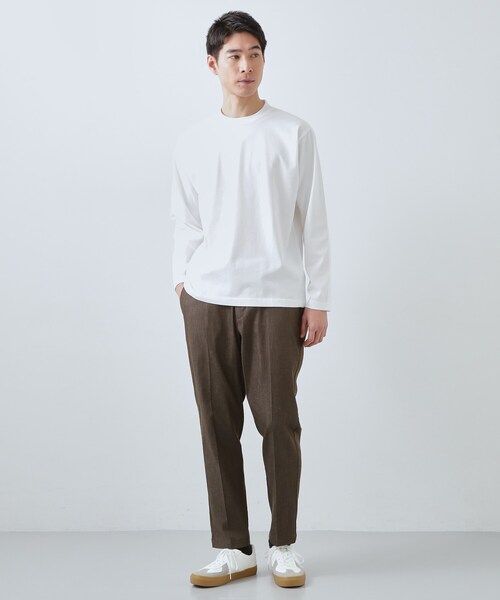 THE SHOP TK （ザ ショップ ティーケー ）の「【ジャケットインにもおすすめ】きれいめ長袖Tシャツ 洗濯機OK（Tシャツ/カットソー・メンズ・オフホワイト/ネイビー/ライトグレー・02/04/03/01）」の6枚目の写真