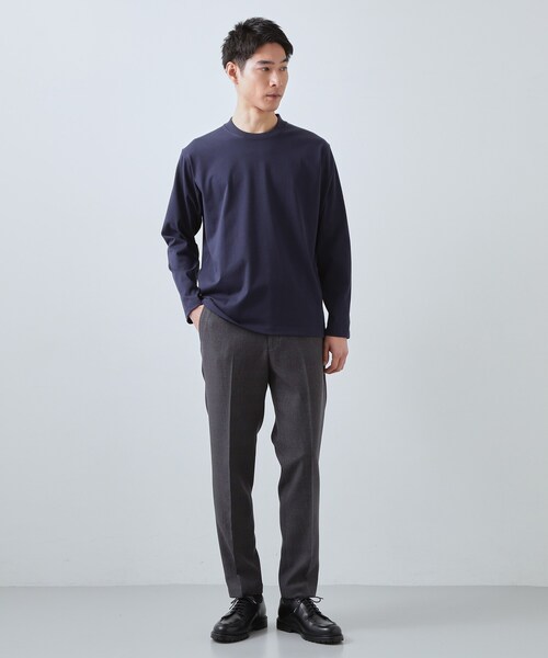 THE SHOP TK （ザ ショップ ティーケー ）の「【ジャケットインにもおすすめ】きれいめ長袖Tシャツ 洗濯機OK（Tシャツ/カットソー・メンズ・オフホワイト/ネイビー/ライトグレー・02/04/03/01）」の13枚目の写真