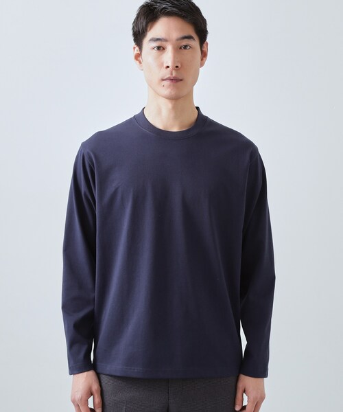 THE SHOP TK （ザ ショップ ティーケー ）の「【ジャケットインにもおすすめ】きれいめ長袖Tシャツ 洗濯機OK（Tシャツ/カットソー・メンズ・オフホワイト/ネイビー/ライトグレー・02/04/03/01）」の16枚目の写真