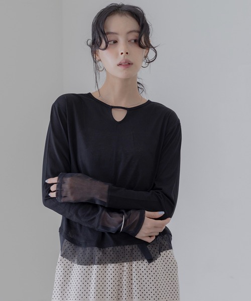 Eimee Law（エイミーロウ）の「チュールヘムシアートップス（Tシャツ/カットソー・レディース・ライトピンク/ブラック/オフホワイト/グレイッシュベージュ・FREE）」の2枚目の写真