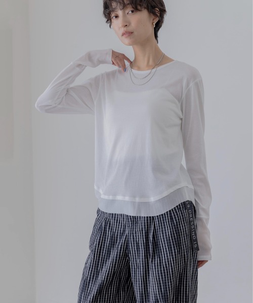 Eimee Law（エイミーロウ）の「チュールヘムシアートップス（Tシャツ/カットソー・レディース・ライトピンク/ブラック/オフホワイト/グレイッシュベージュ・FREE）」の7枚目の写真