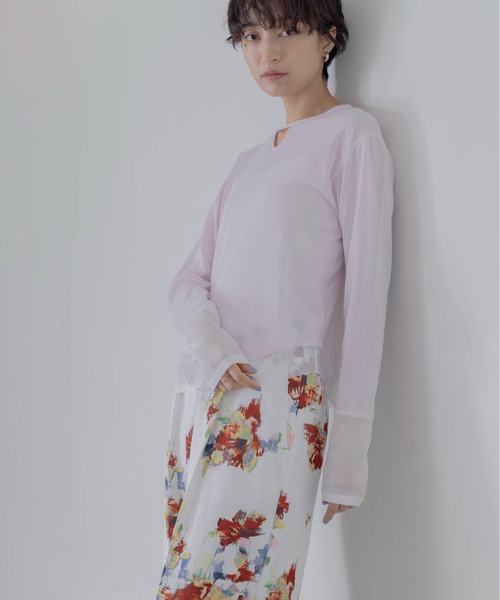 Eimee Law（エイミーロウ）の「チュールヘムシアートップス（Tシャツ/カットソー・レディース・ライトピンク/ブラック/オフホワイト/グレイッシュベージュ・FREE）」の15枚目の写真