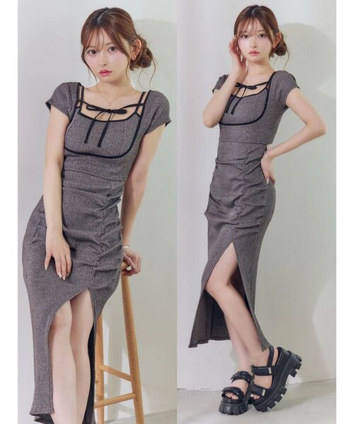 EATME(イートミー)の「【UV機能】デコルテバイカラーリブワンピース(ワンピース・レディース・ベージュ/その他1/グレー/ブラック・FREE)」の3枚目の写真