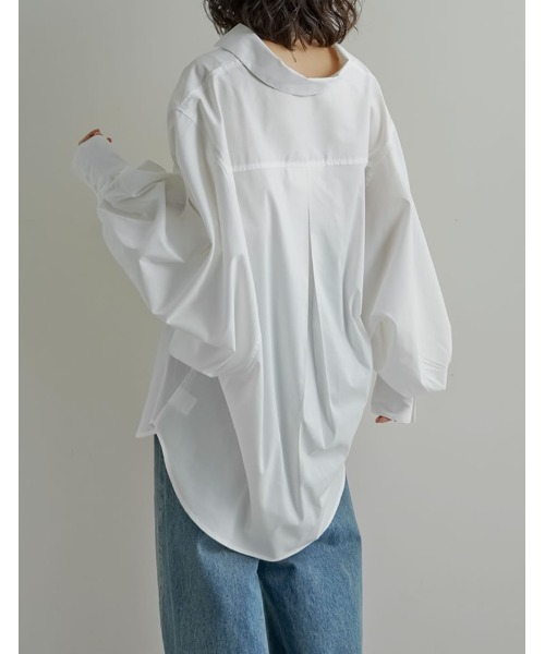 Re:EDIT（リエディ）の「[2026S/S COLLECTION]オーバーサイズVネックスキッパーブロードチュニックブラウス（シャツ/ブラウス・レディース・ホワイト/ライトブルー/ブラック・MEDIUM/LARGE）」の10枚目の写真