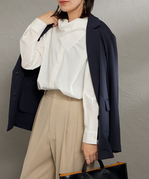 mizuiroind（ミズイロインド）の「[mizuiro ind/ミズイロインド] スカーフカラーシャツ（シャツ/ブラウス・レディース・ブラック/オフホワイト・F）」の17枚目の写真