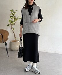 フェイクスエードベストセットニットワンピース