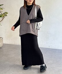 フェイクスエードベストセットニットワンピース