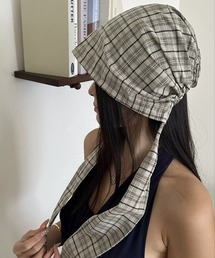 CELENA BEATS（セレナビーツ）の「チェック柄 リボン タイ付き バブーシュカ ヘッド スカーフ風 キャップ（キャップ）」