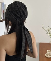 CELENA BEATS（セレナビーツ）の「チェック柄 リボン タイ付き バブーシュカ ヘッド スカーフ風 キャップ（キャップ）」