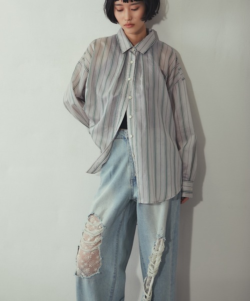 ANOTHER S(アナザーエス)の「レース付きワイドデニム(デニムパンツ・レディース・ブルー/ブラック・M/S)」の6枚目の写真