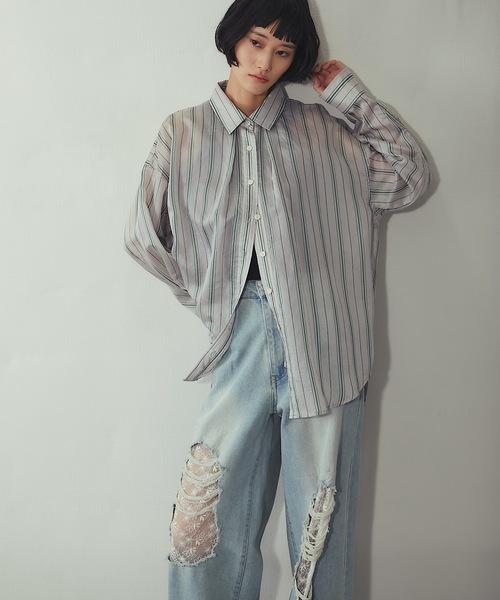 ANOTHER S(アナザーエス)の「レース付きワイドデニム(デニムパンツ・レディース・ブルー/ブラック・M/S)」の3枚目の写真