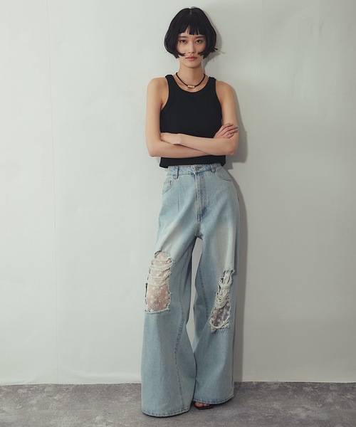 ANOTHER S(アナザーエス)の「レース付きワイドデニム(デニムパンツ・レディース・ブルー/ブラック・M/S)」の22枚目の写真