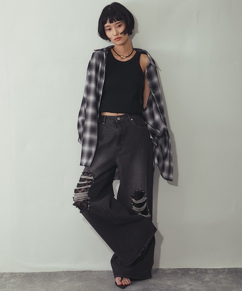 ANOTHER S(アナザーエス)の「レース付きワイドデニム(デニムパンツ・レディース・ブルー/ブラック・M/S)」の19枚目の写真