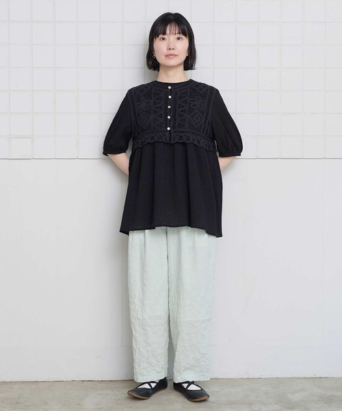l'atelier du savon(アトリエドサボン)の「シャ-リングチェック/ストライプ リラックスパンツ(その他パンツ・レディース・グリーン/ネイビー/ベージュ・FREE)」の8枚目の写真