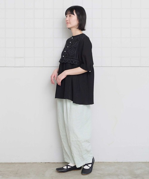 l'atelier du savon(アトリエドサボン)の「シャ-リングチェック/ストライプ リラックスパンツ(その他パンツ・レディース・グリーン/ネイビー/ベージュ・FREE)」の9枚目の写真