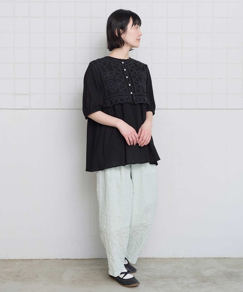 l'atelier du savon(アトリエドサボン)の「シャ-リングチェック/ストライプ リラックスパンツ(その他パンツ・レディース・グリーン/ネイビー/ベージュ・FREE)」の12枚目の写真