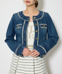 rienda（リエンダ）の「ノーカラーフリンジデニムジャケット 春服（ノーカラージャケット）」