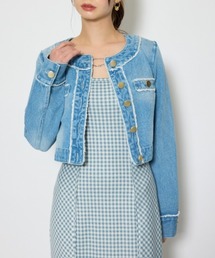 rienda（リエンダ）の「ノーカラーフリンジデニムジャケット 春服（ノーカラージャケット）」
