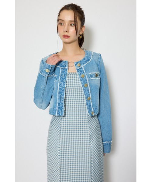 rienda（リエンダ）の「【森香澄さん着用】ノーカラーフリンジデニムジャケット 春服（ノーカラージャケット・レディース・ブルー/ライトブルー・SMALL/MEDIUM）」の15枚目の写真