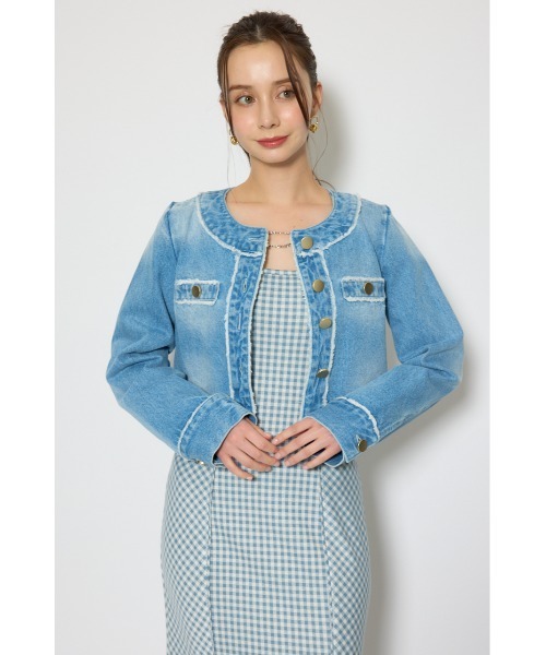 rienda（リエンダ）の「【森香澄さん着用】ノーカラーフリンジデニムジャケット 春服（ノーカラージャケット・レディース・ブルー/ライトブルー・SMALL/MEDIUM）」の16枚目の写真