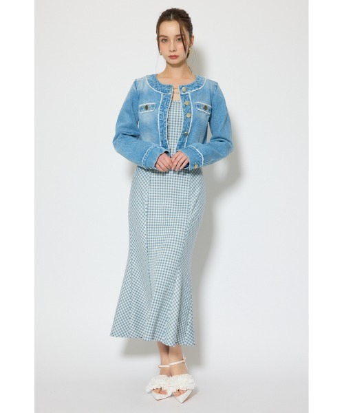 rienda（リエンダ）の「【森香澄さん着用】ノーカラーフリンジデニムジャケット 春服（ノーカラージャケット・レディース・ブルー/ライトブルー・SMALL/MEDIUM）」の18枚目の写真