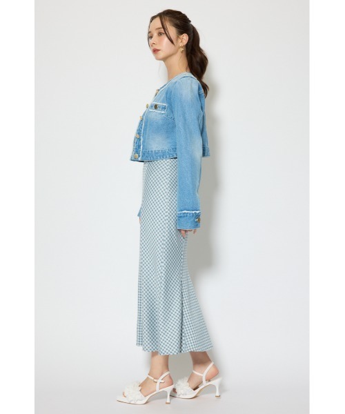 rienda（リエンダ）の「【森香澄さん着用】ノーカラーフリンジデニムジャケット 春服（ノーカラージャケット・レディース・ブルー/ライトブルー・SMALL/MEDIUM）」の19枚目の写真