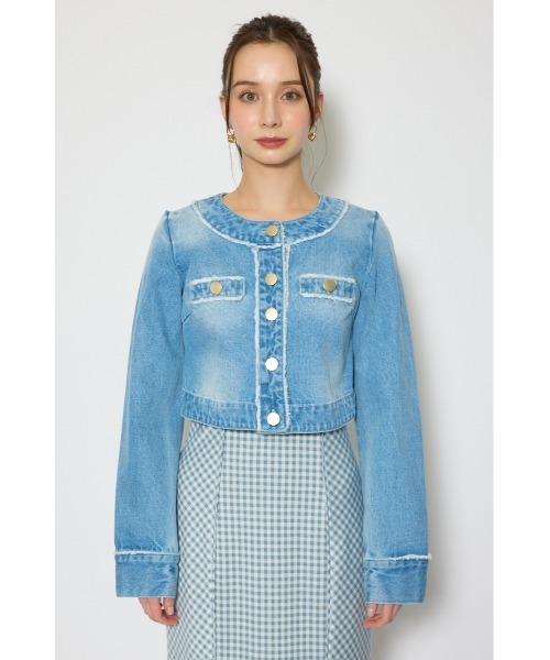 rienda（リエンダ）の「【森香澄さん着用】ノーカラーフリンジデニムジャケット 春服（ノーカラージャケット・レディース・ブルー/ライトブルー・SMALL/MEDIUM）」の21枚目の写真