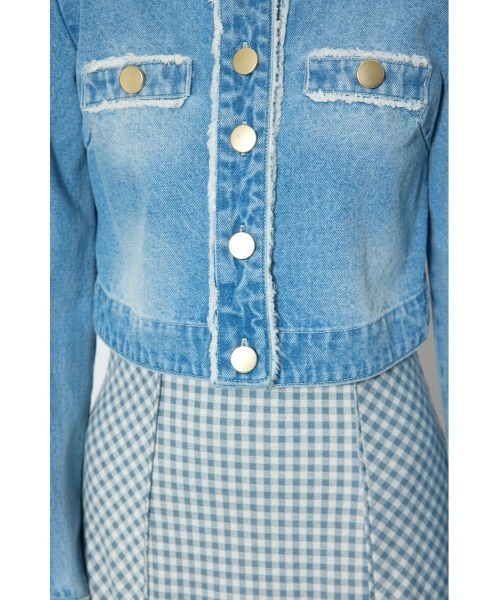 rienda（リエンダ）の「【森香澄さん着用】ノーカラーフリンジデニムジャケット 春服（ノーカラージャケット・レディース・ブルー/ライトブルー・SMALL/MEDIUM）」の7枚目の写真