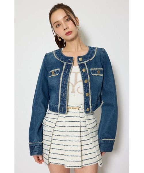rienda（リエンダ）の「【森香澄さん着用】ノーカラーフリンジデニムジャケット 春服（ノーカラージャケット・レディース・ブルー/ライトブルー・SMALL/MEDIUM）」の8枚目の写真