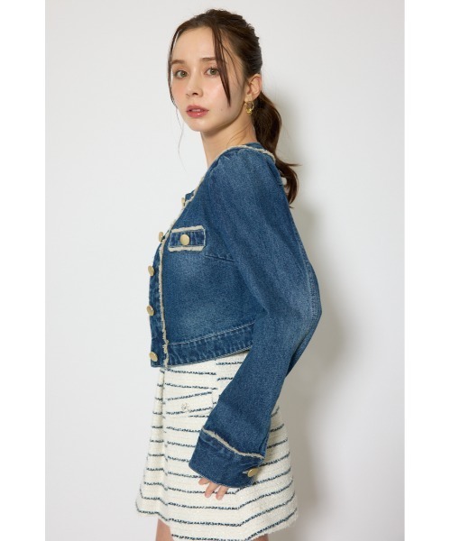 rienda（リエンダ）の「【森香澄さん着用】ノーカラーフリンジデニムジャケット 春服（ノーカラージャケット・レディース・ブルー/ライトブルー・SMALL/MEDIUM）」の10枚目の写真