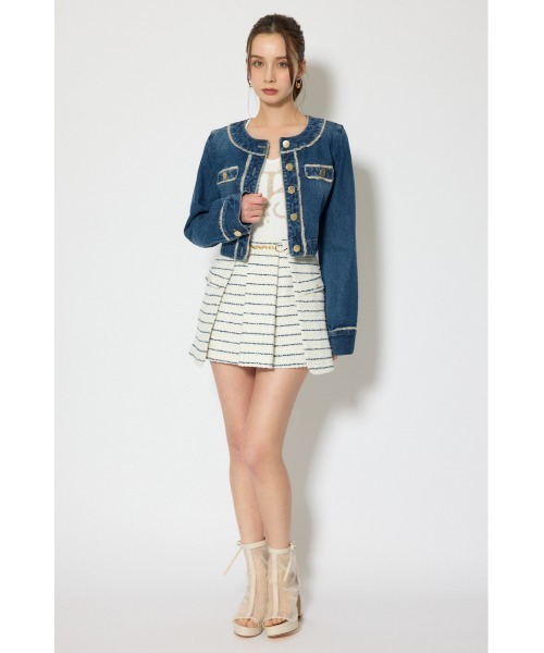 rienda（リエンダ）の「【森香澄さん着用】ノーカラーフリンジデニムジャケット 春服（ノーカラージャケット・レディース・ブルー/ライトブルー・SMALL/MEDIUM）」の12枚目の写真