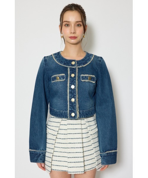 rienda（リエンダ）の「【森香澄さん着用】ノーカラーフリンジデニムジャケット 春服（ノーカラージャケット・レディース・ブルー/ライトブルー・SMALL/MEDIUM）」の14枚目の写真