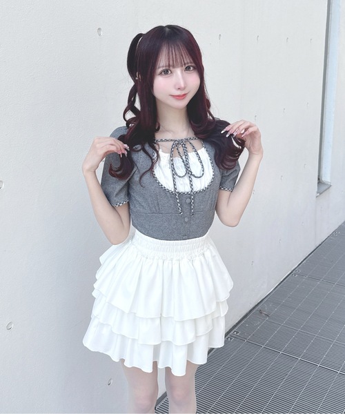 one way(ワンウェイ)の「パイピングカットソー(Tシャツ/カットソー・レディース・オフホワイト/ピンク/ブラック/グレー・FREE)」の1枚目の写真