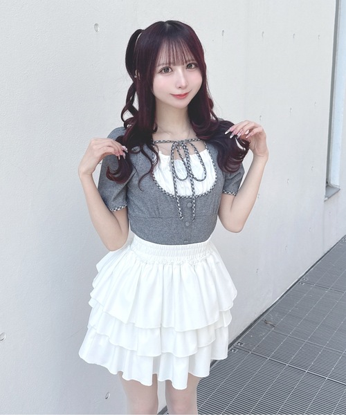 one way(ワンウェイ)の「パイピングカットソー(Tシャツ/カットソー・レディース・オフホワイト/ピンク/ブラック/グレー・FREE)」の6枚目の写真