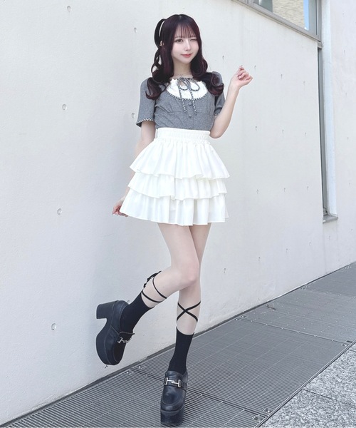 one way(ワンウェイ)の「パイピングカットソー(Tシャツ/カットソー・レディース・オフホワイト/ピンク/ブラック/グレー・FREE)」の7枚目の写真