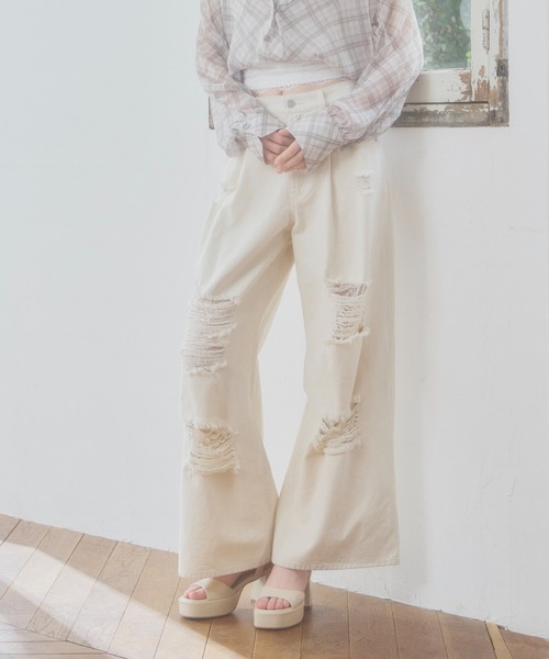 ダメージレースデニムパンツ 661831（デニムパンツ）｜Heather（ヘザー