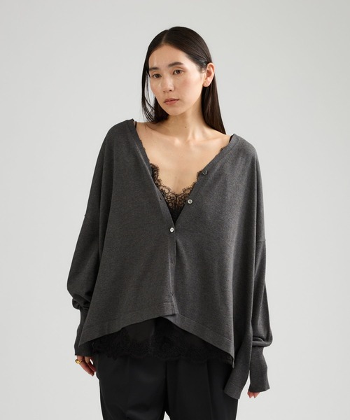 Chaos(カオス)の「Chaos(カオス)/ ◇3/4坪田あさみさんIGLIVE紹介アイテム◇チュルリーニットカーディガン(カーディガン/ボレロ・レディース・チャコール/モカ・FREE)」の3枚目の写真