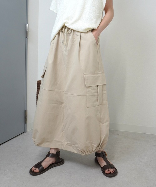 gossara(ゴサラ)の「【スタッフおすすめ】イージーカーゴスカート(スカート・レディース・アイボリー/ネイビー/ベージュ/チャコール・FREE)」の3枚目の写真