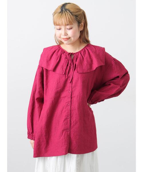 Samansa Mos2（サマンサ モスモス）の「【Cross×Linen】セーラーカラーブラウス（シャツ/ブラウス・レディース・モカ/グリーン/レッド/ベージュ/イエロー・F）」の5枚目の写真