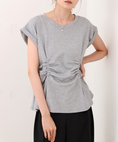 Bab(バブ)の「フロントギャザートップス(Tシャツ/カットソー・レディース・グレー/オフホワイト/ブラック/ピンク・MEDIUM)」の3枚目の写真