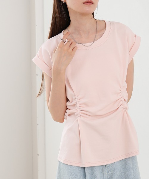 Bab(バブ)の「フロントギャザートップス(Tシャツ/カットソー・レディース・グレー/オフホワイト/ブラック/ピンク・MEDIUM)」の4枚目の写真