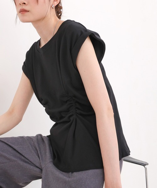 Bab(バブ)の「フロントギャザートップス(Tシャツ/カットソー・レディース・グレー/オフホワイト/ブラック/ピンク・MEDIUM)」の2枚目の写真