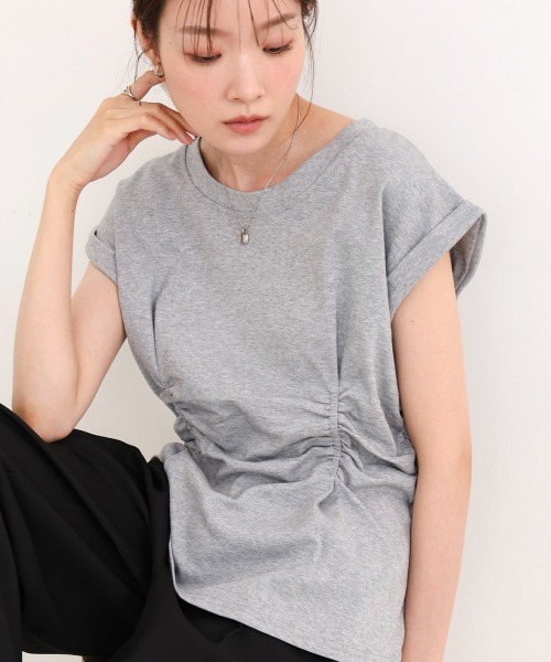 Bab(バブ)の「フロントギャザートップス(Tシャツ/カットソー・レディース・グレー/オフホワイト/ブラック/ピンク・MEDIUM)」の5枚目の写真
