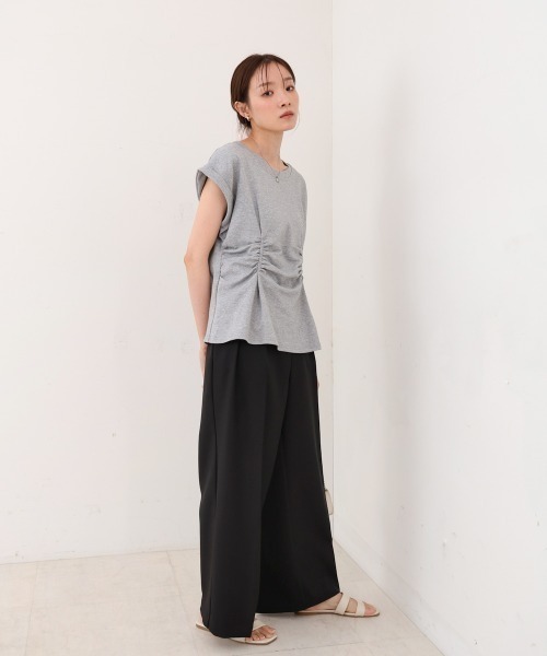 Bab(バブ)の「フロントギャザートップス(Tシャツ/カットソー・レディース・グレー/オフホワイト/ブラック/ピンク・MEDIUM)」の15枚目の写真