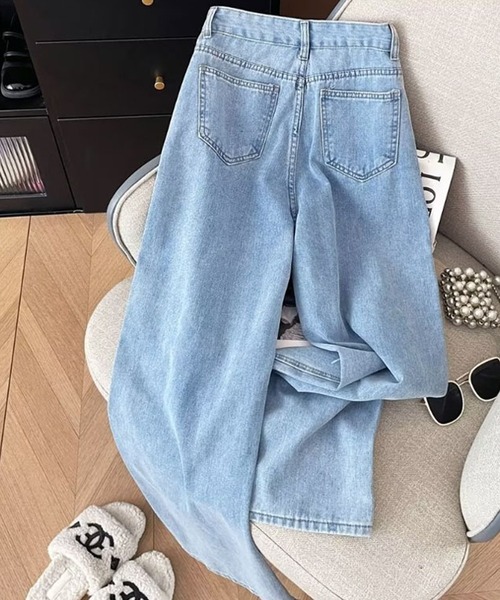 LUMIRA(アパレル)(ルミラ)の「リボンプリントが可愛いストレートシルエット デニムパンツ(デニムパンツ・レディース・ブルー・S/M/L/XL)」の7枚目の写真